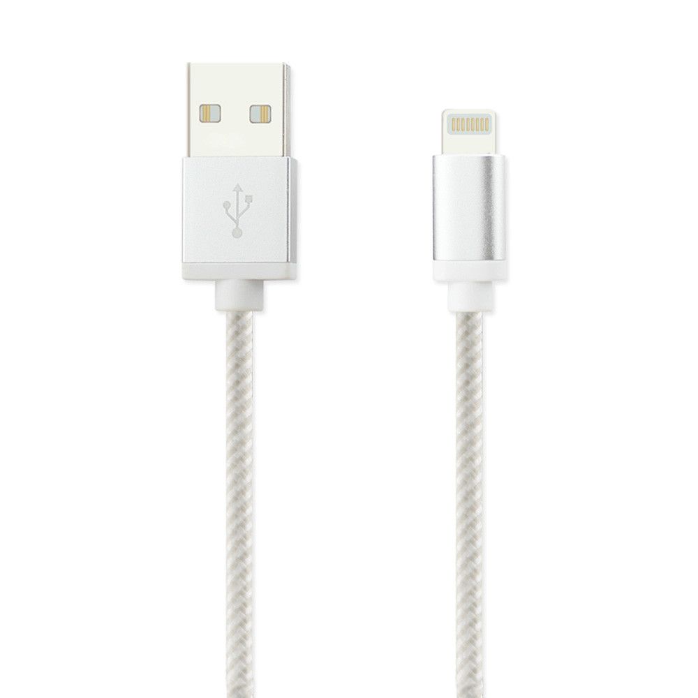Apple iPhone 8 Plus -  Nylon Braided Lightning USB Cable Sync and Charge Cable, Silver