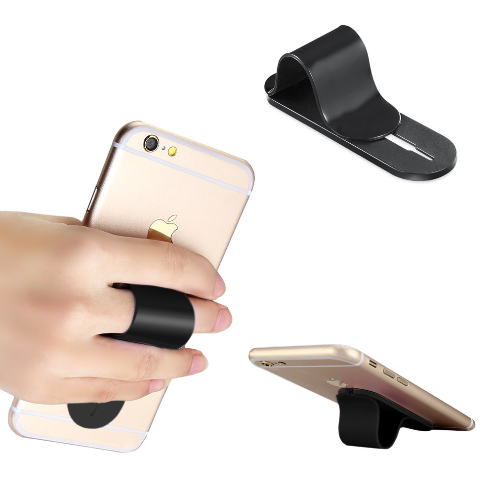 Apple iPhone 8 Plus -  Stick-on Retractable Finger Phone Grip Holder, Black