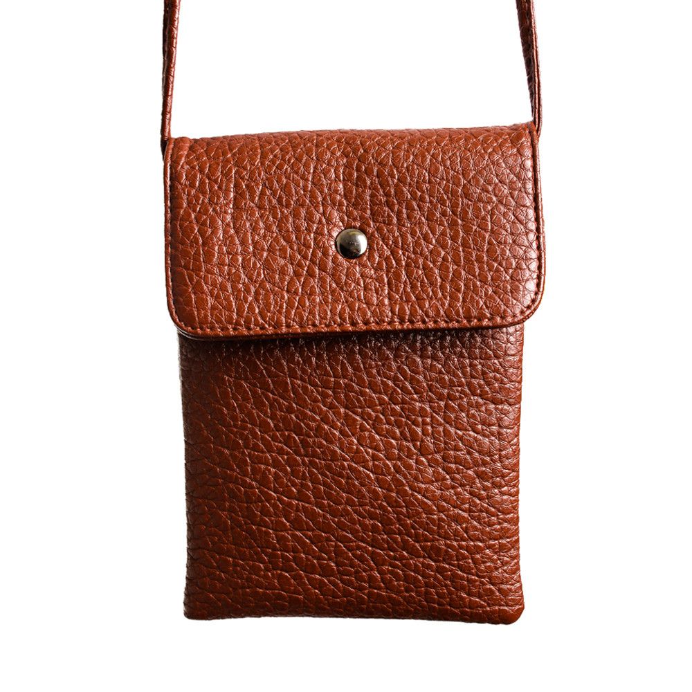 Apple iPhone 8 Plus -  Vegan Leather Compact Crossbody Shoulder Bag, Coffee Brown
