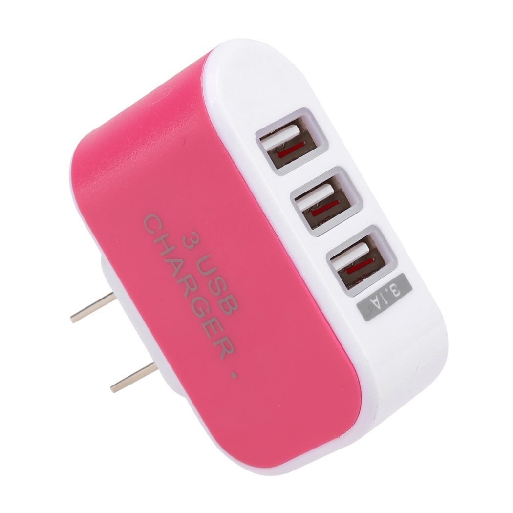 Apple iPhone 8 Plus -  3.1 Amp 3 USB Port Home/Travel Wall Charger Adapter, Hot Pink