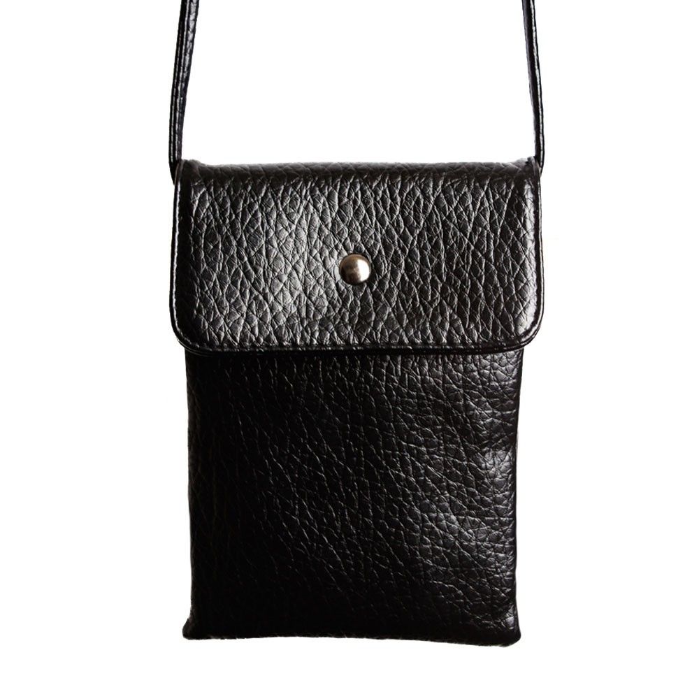 Apple iPhone 8 Plus -  Vegan Leather Compact Crossbody Shoulder Bag, Black