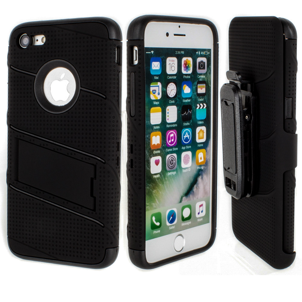Apple iPhone 7/8 - RoBolt Heavy-Duty Rugged Case and Holster Combo, Black