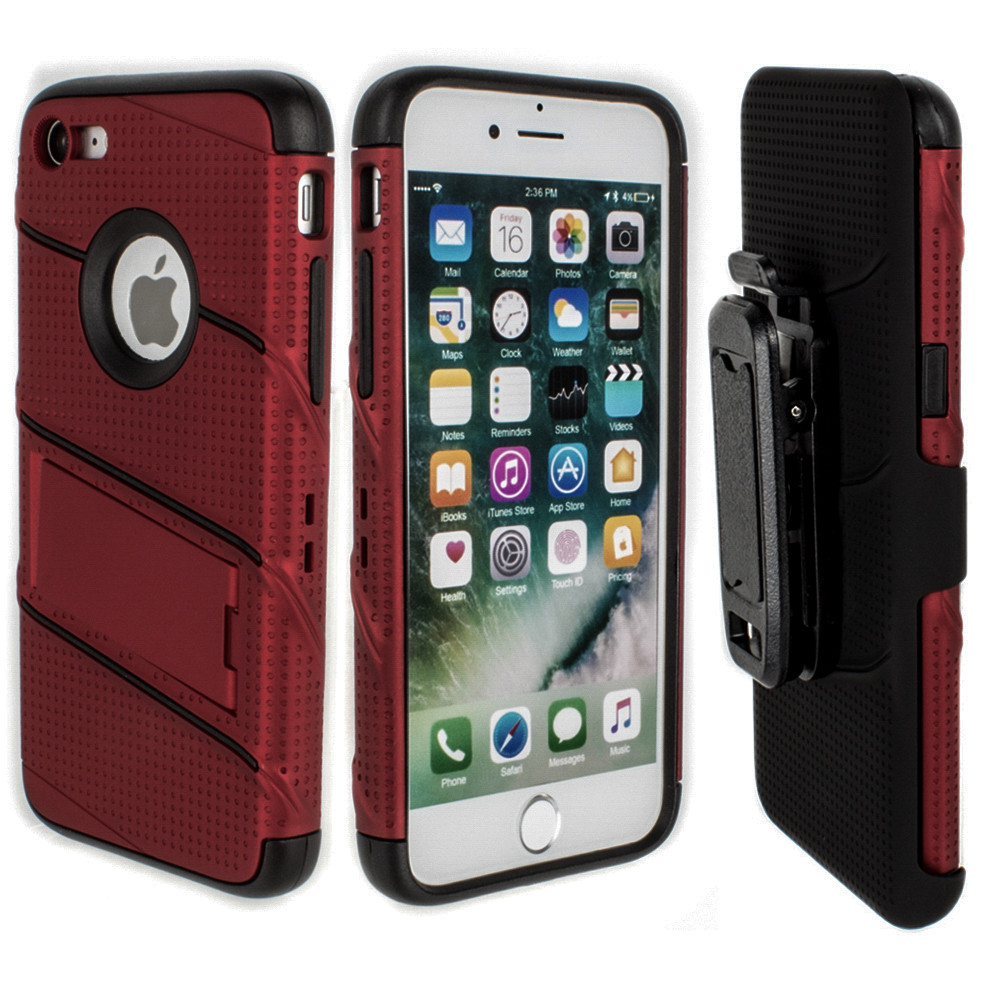 Apple iPhone 7/8 - RoBolt Heavy-Duty Rugged Case and Holster Combo, Red/Black