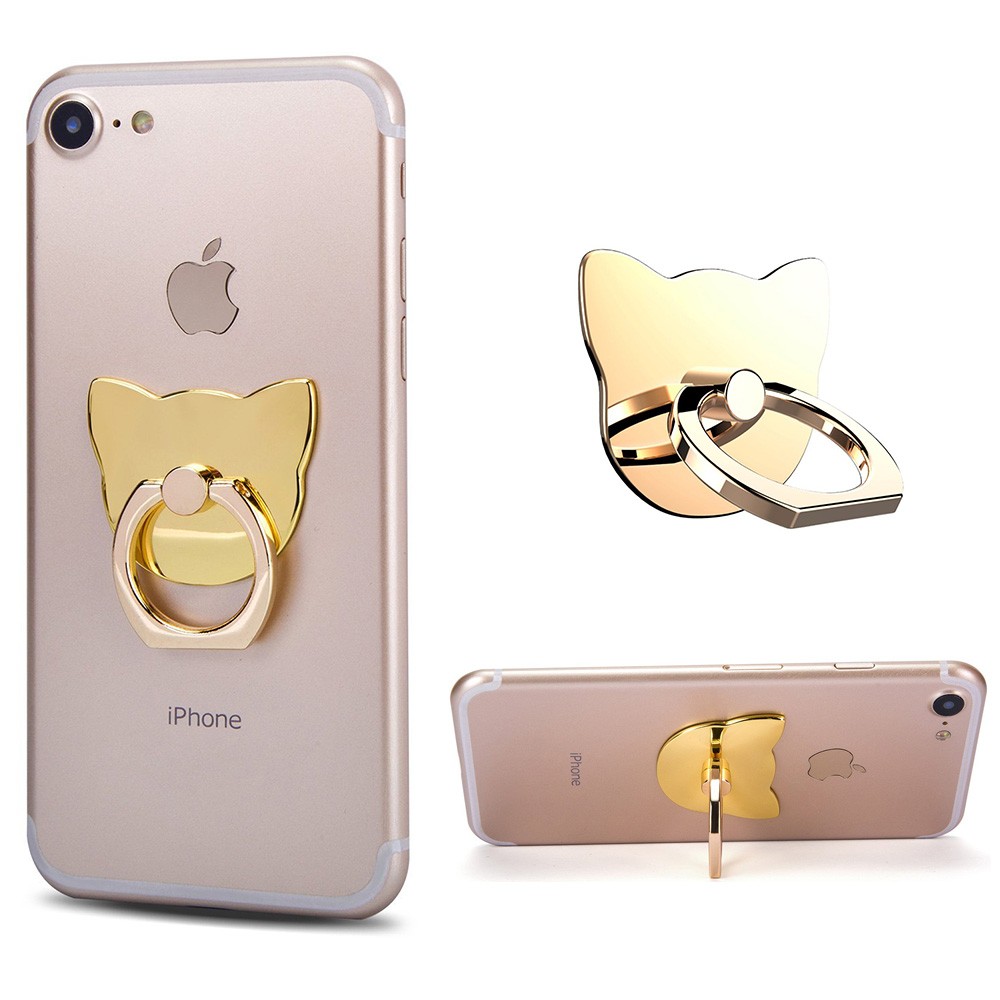 Apple iPhone 8 Plus -  Universal Metallic Cat Design Ring Grip and Stand Holder, Gold