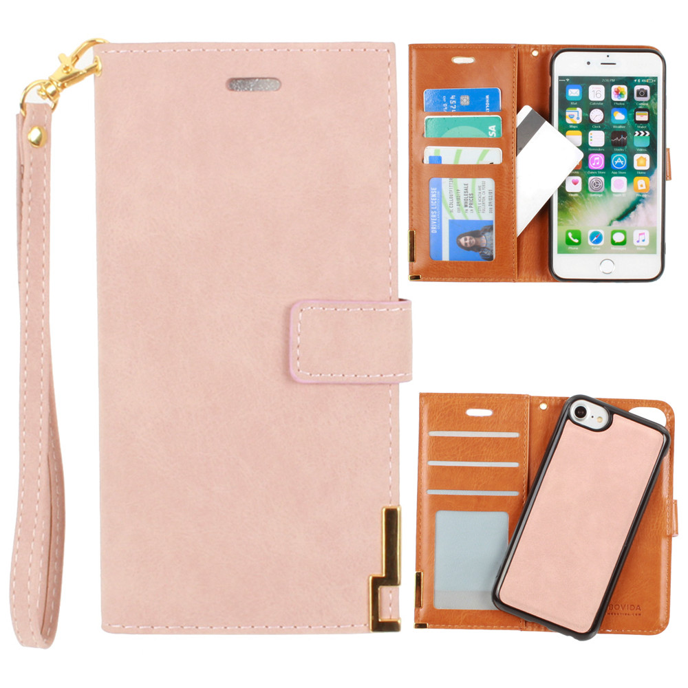 Apple iPhone 8 -  Ultrasuede metal trimmed wallet with removable slim case and  wristlet, Taupe