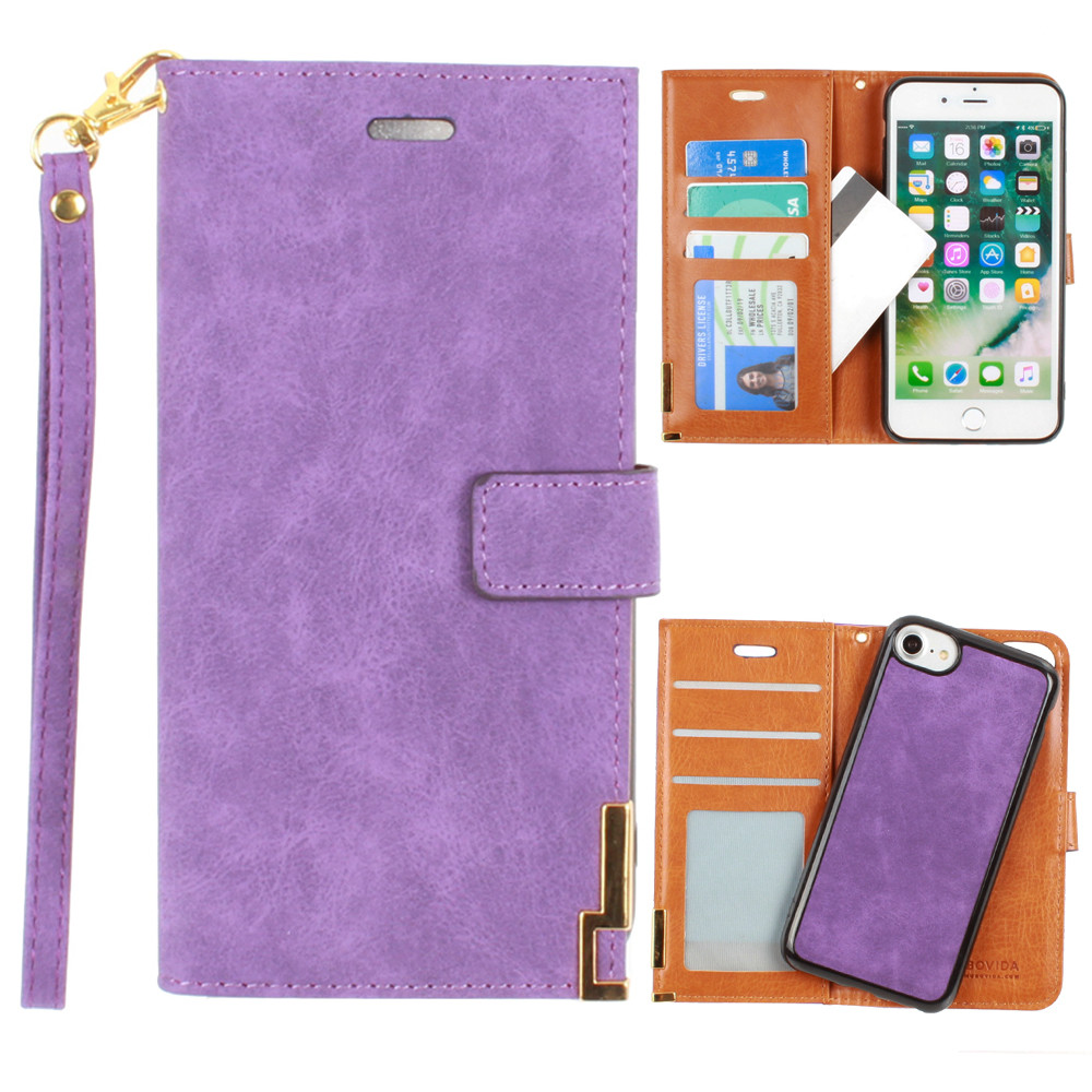Apple iPhone 8 -  Ultrasuede metal trimmed wallet with removable slim case and  wristlet, Purple