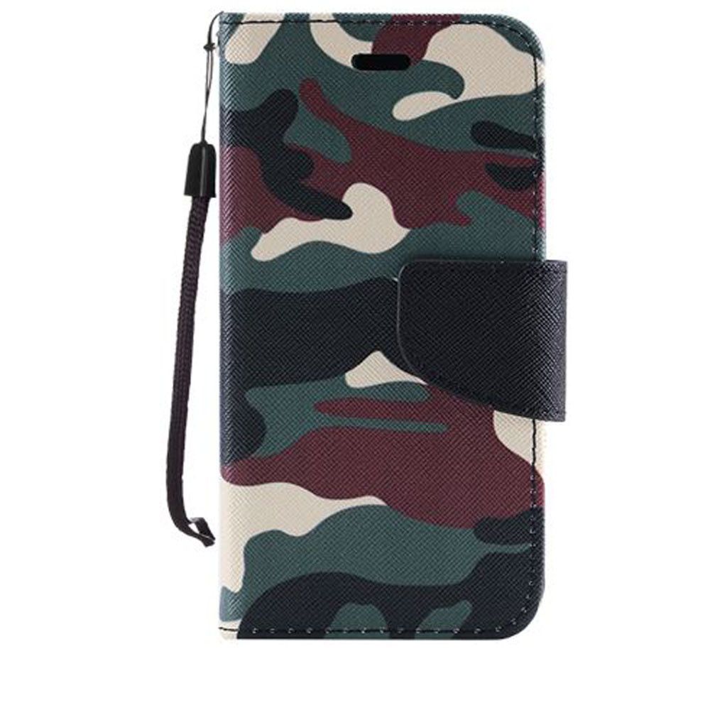 Apple iPhone 8 -  Camouflage Design Folding Wallet Case, Green/Black