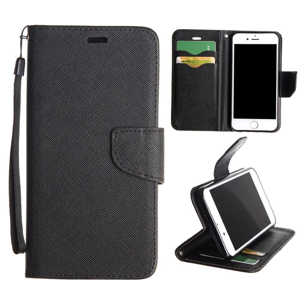 Apple iPhone 8 -  Premium 2 Tone Leather Folding Wallet Case, Black