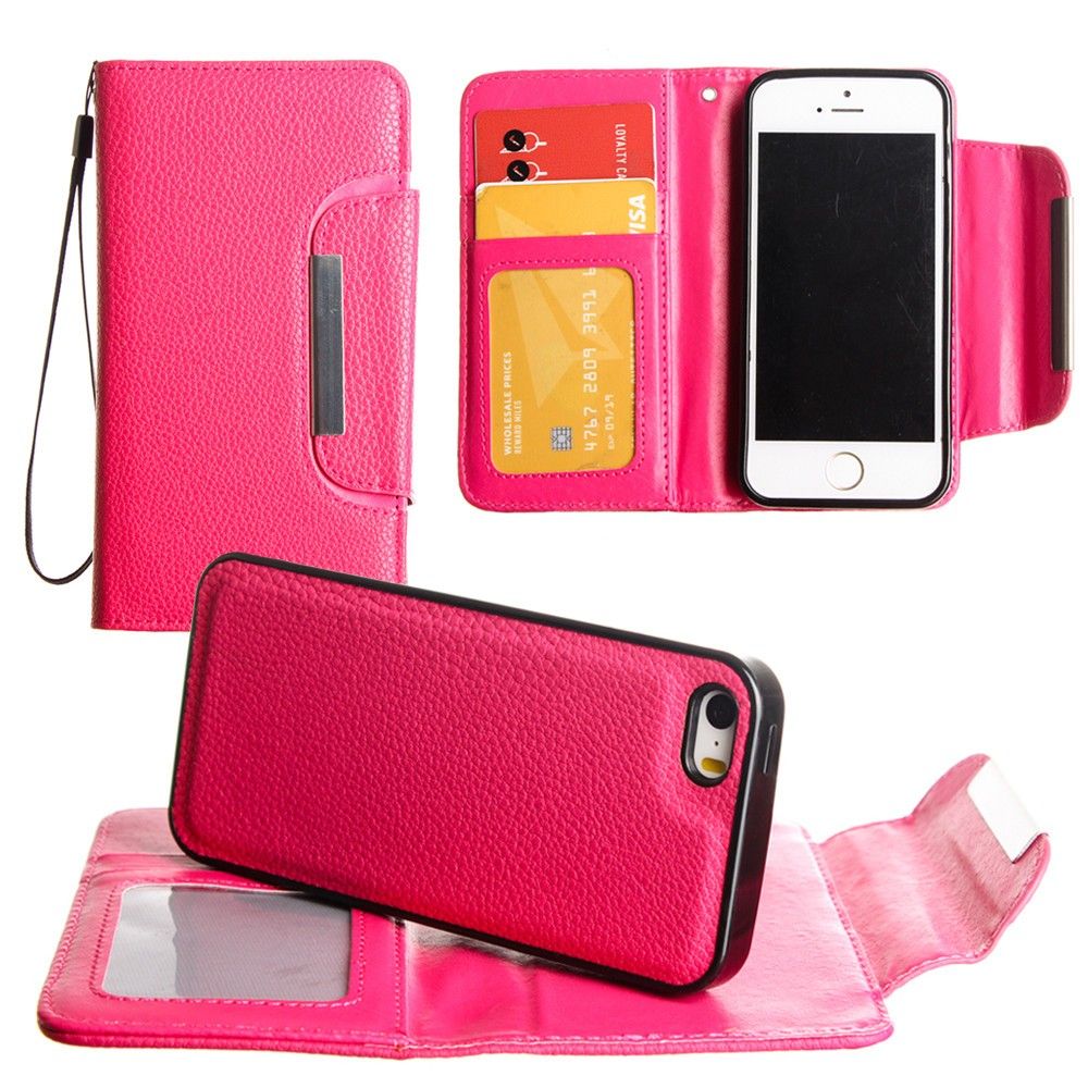 Apple iPhone 8 -  Compact Wallet Case with Detachable Slim Case, Card Slots and wristlet, Hot Pink