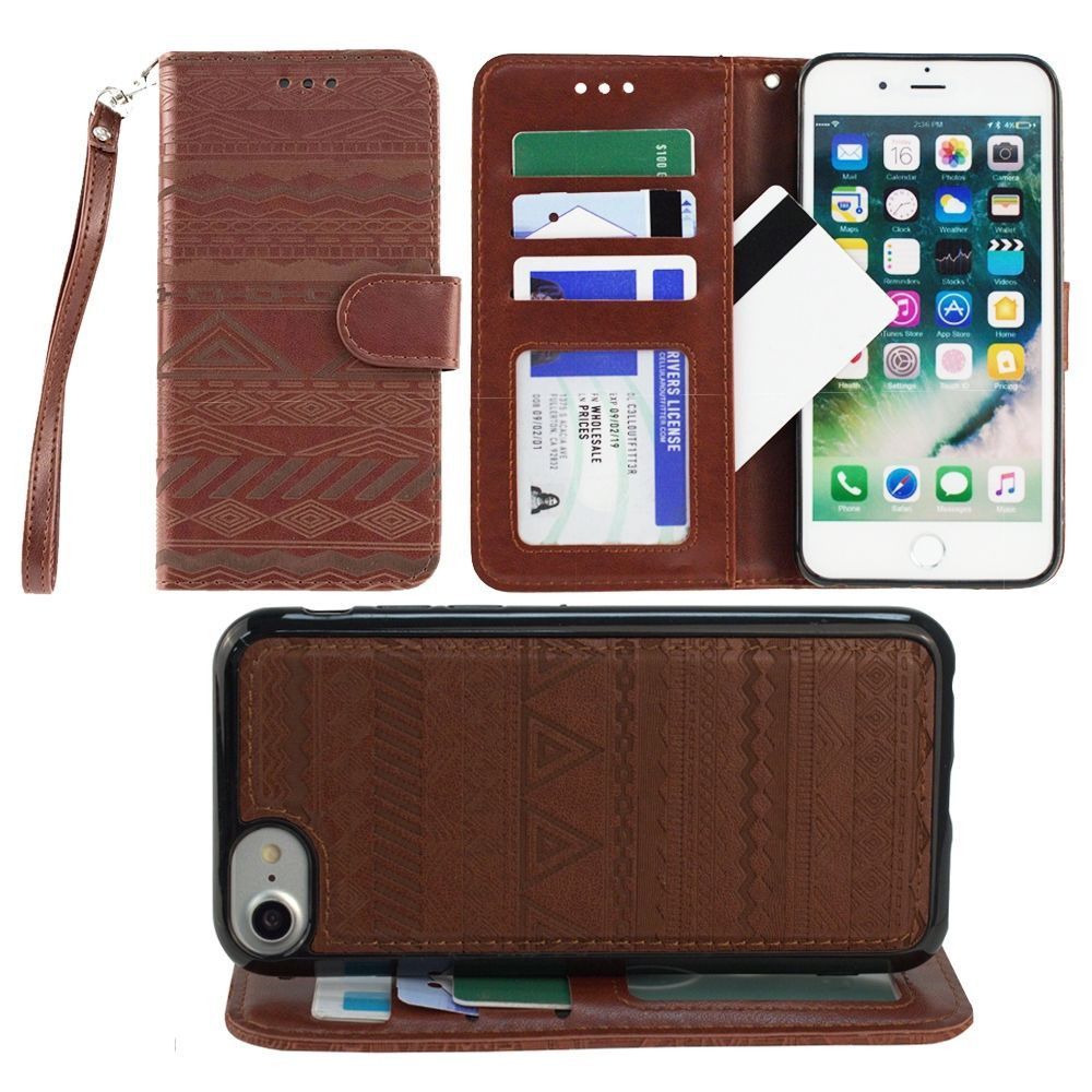 Apple iPhone 8 -  Aztec tribal laser-cut wallet with detachable matching slim case and wristlet, Maroon