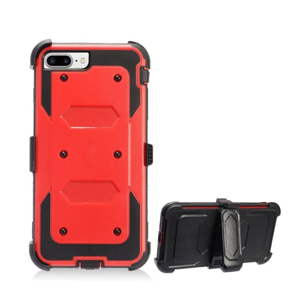 Apple iPhone 8 -  Triple Protection Rugged Case and Holster Shell Combo, Red/Black