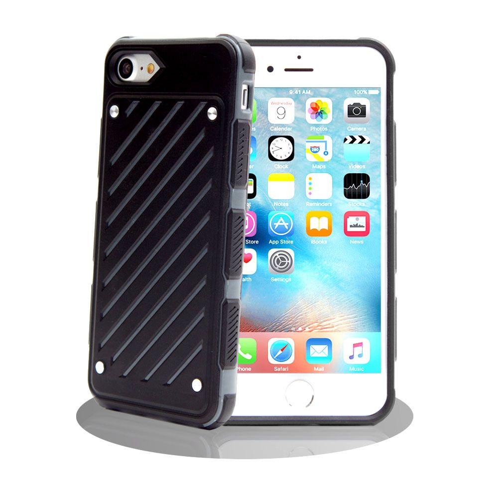 Apple iPhone 8 -  Stripe Shield Heavy duty rugged case, Black/Gray