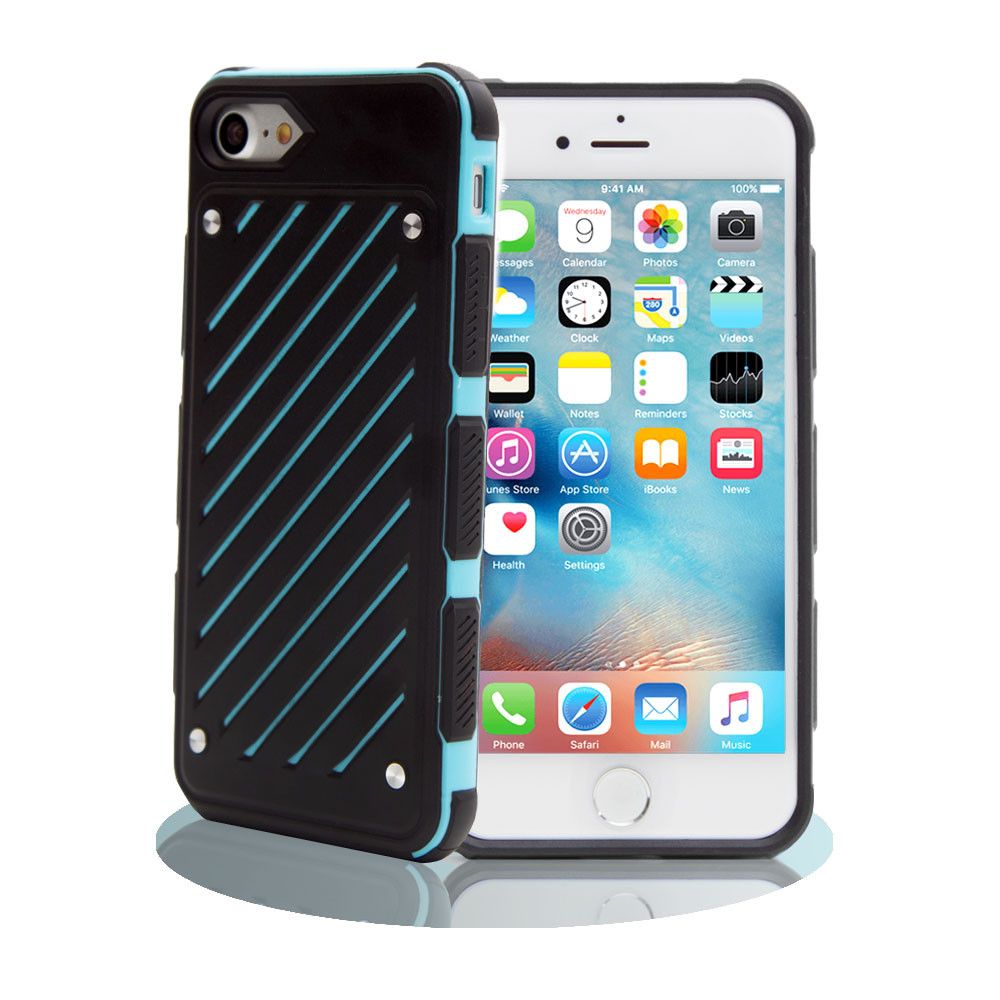 Apple iPhone 8 -  Stripe Shield Heavy duty rugged case, Black/Blue