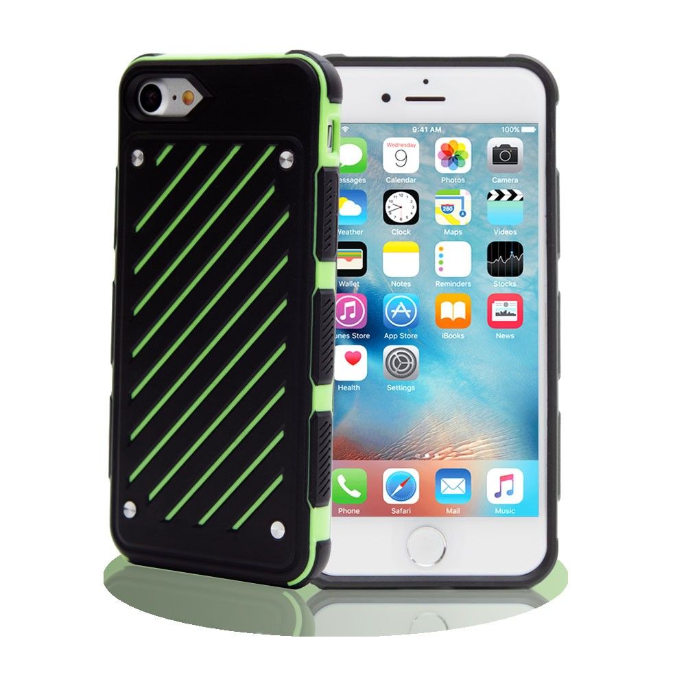 Apple iPhone 8 -  Stripe Shield Heavy duty rugged case, Black/Lime Green