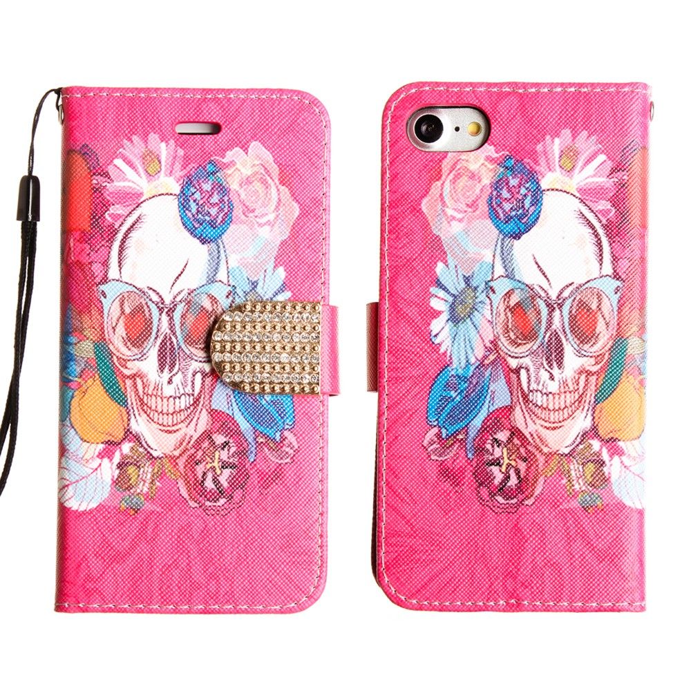 Apple iPhone 8 -  Fashion hip Skull Shimmering Folding Phone Wallet, Multi-color