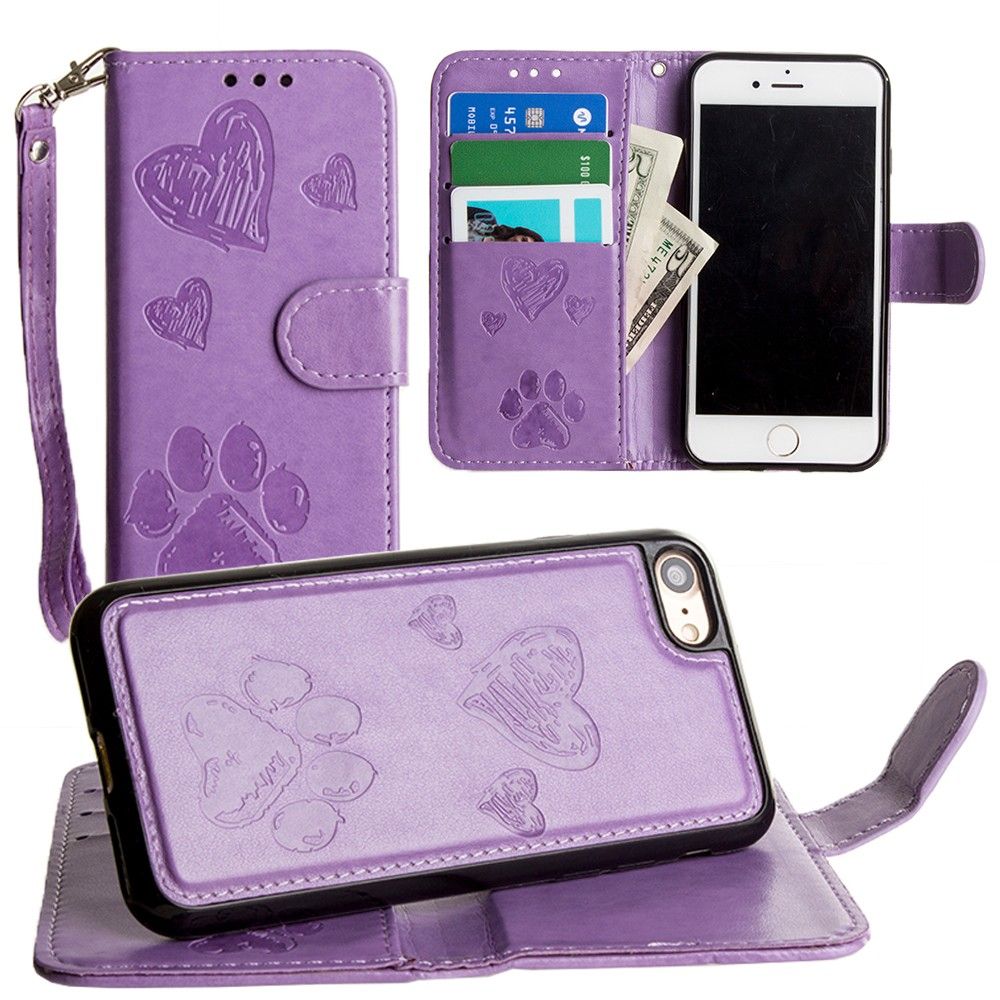Apple iPhone 8 -  Puppy Love Wallet with Matching Detachable Magnetic Phone Case and Wristlet, Lavender