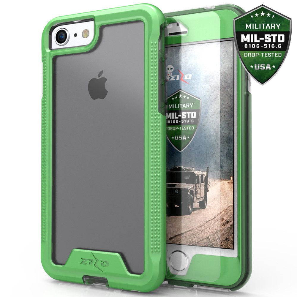 Apple iPhone 7 - Zizo ION Single Layered Hybrid Cover with Tempered Glass, Neon Green/Clear
