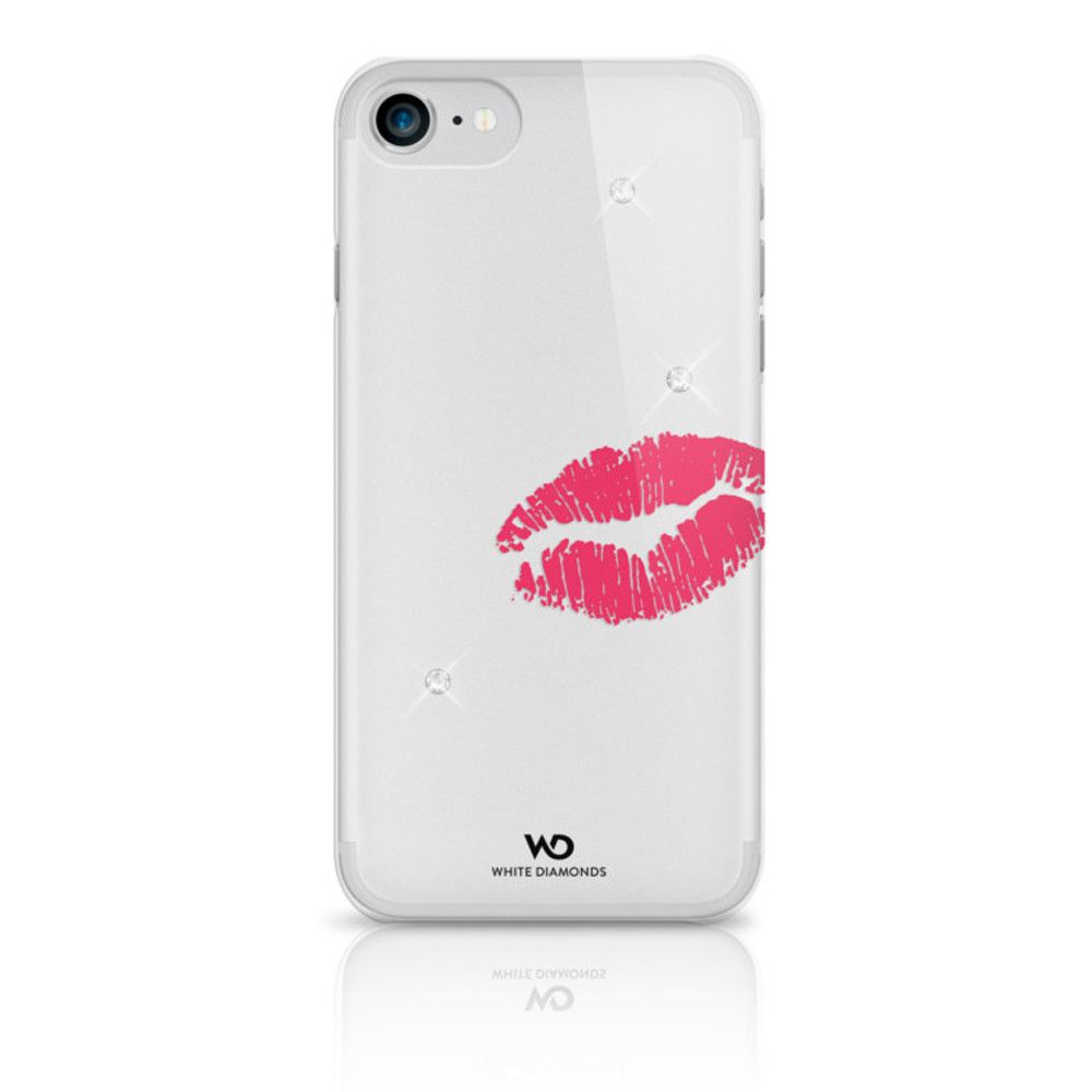 Apple iPhone 7 - Original White Diamonds Crystal Case with Swarovski Elements Lipstick Kiss Phone Case, White/Red