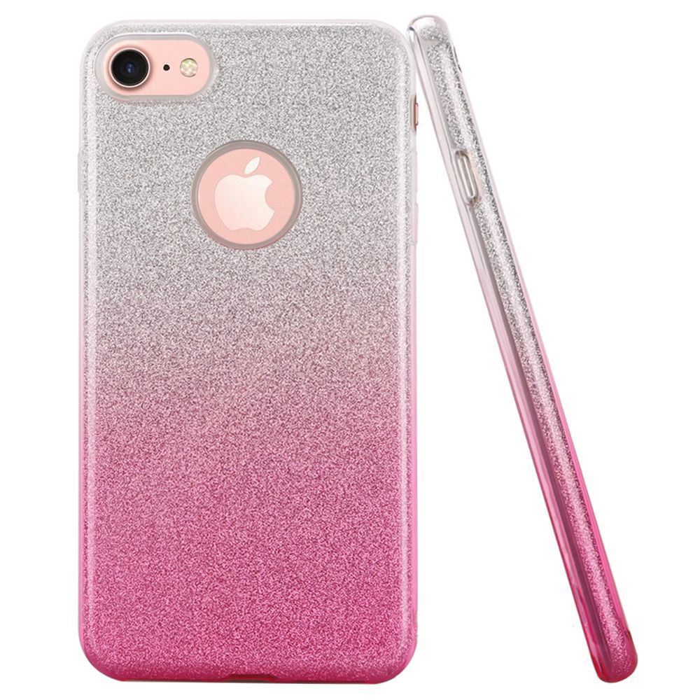 Apple iPhone 7 - Two Tone TPU Glitter Case, Hot Pink/Silver