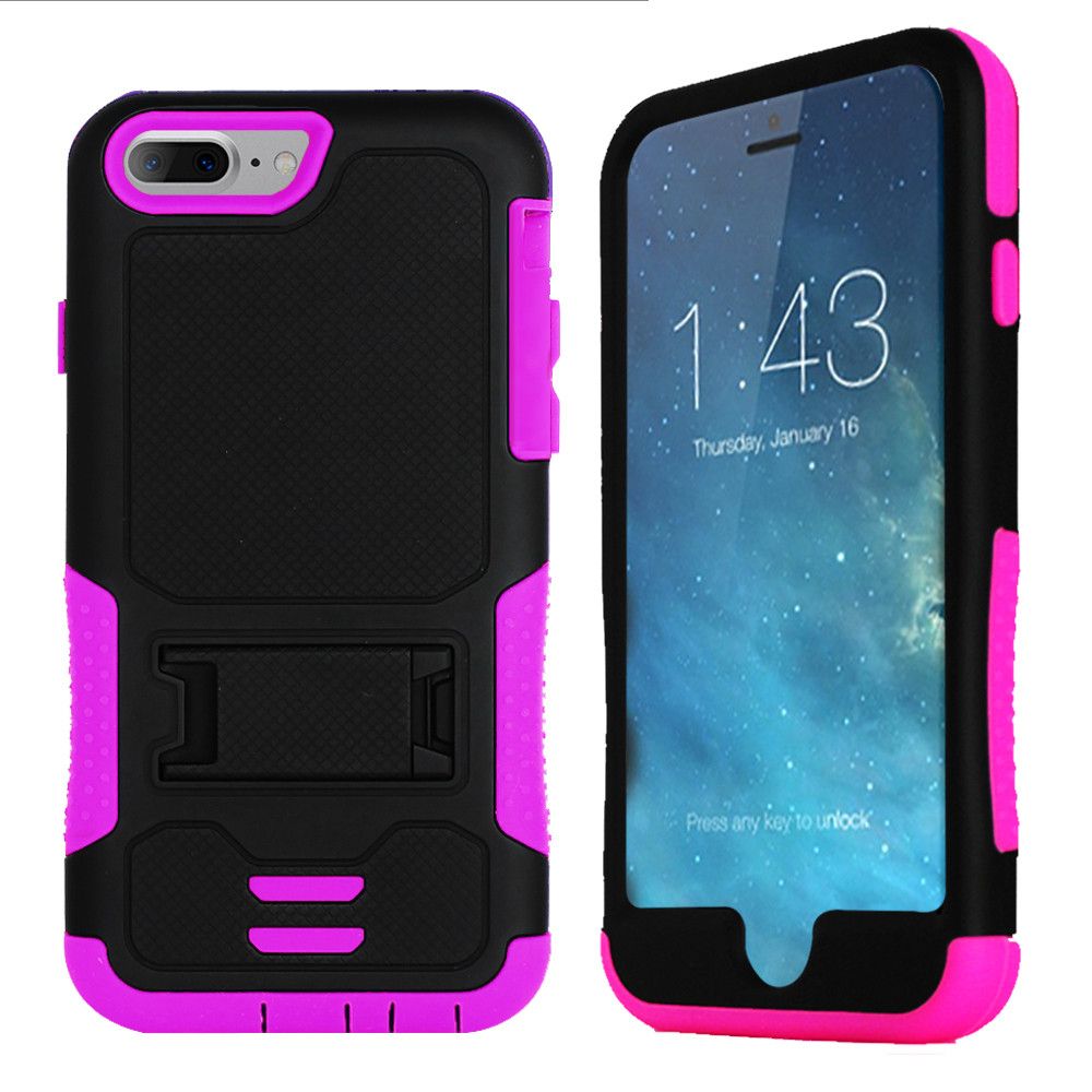 Apple iPhone 7 - Dual Layer Rugged Case with Kickstand, Black/Pink