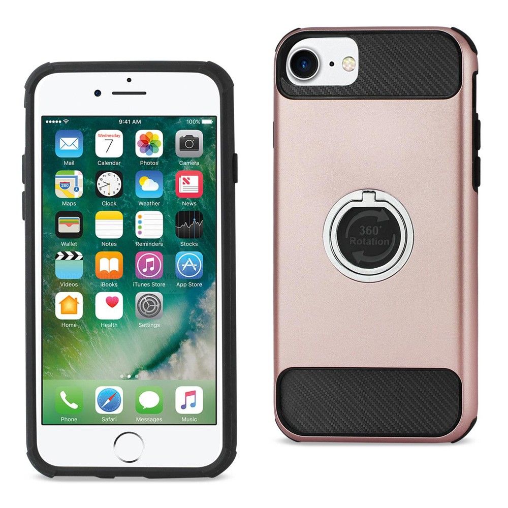 Apple iPhone 7 - Hybrid Rugged Case with 360 Degree Rotating Ring Stand, Rose Gold/Black