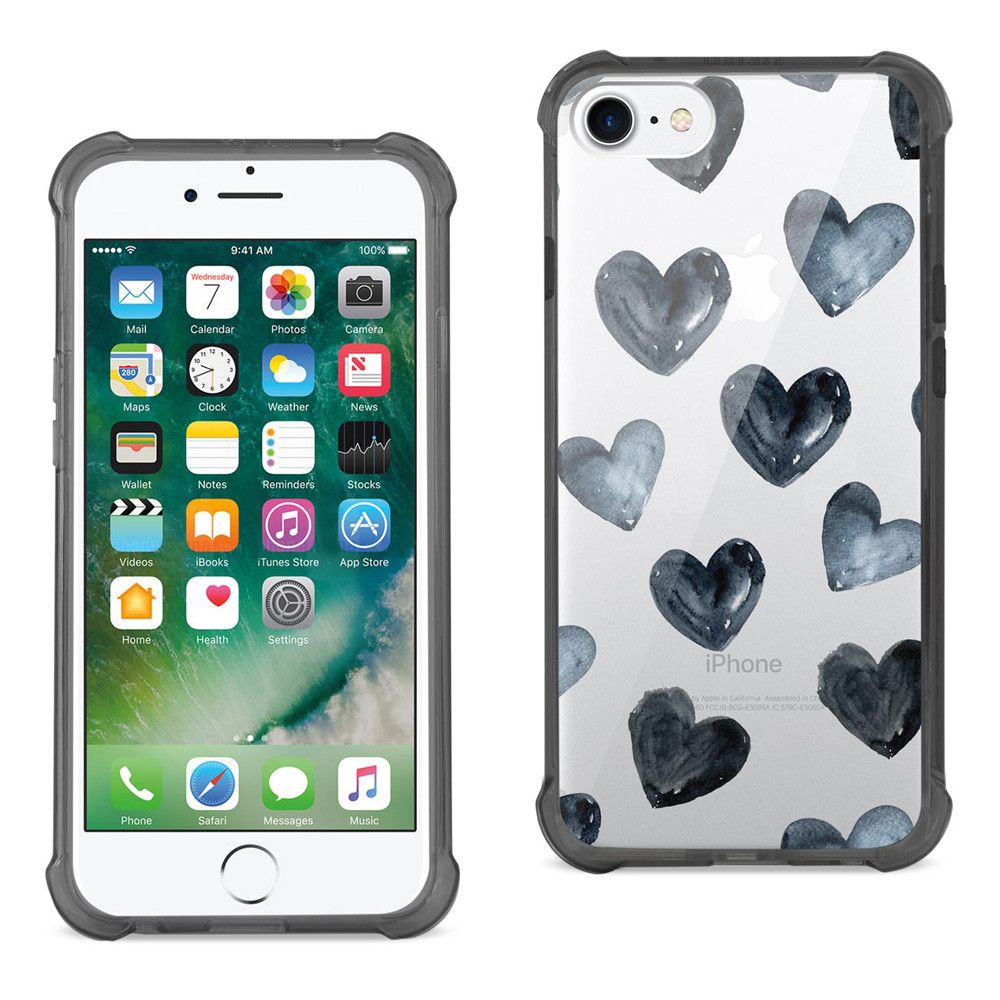 Apple iPhone 7 - Hearts Design TPU Case with Air Cushion, Black