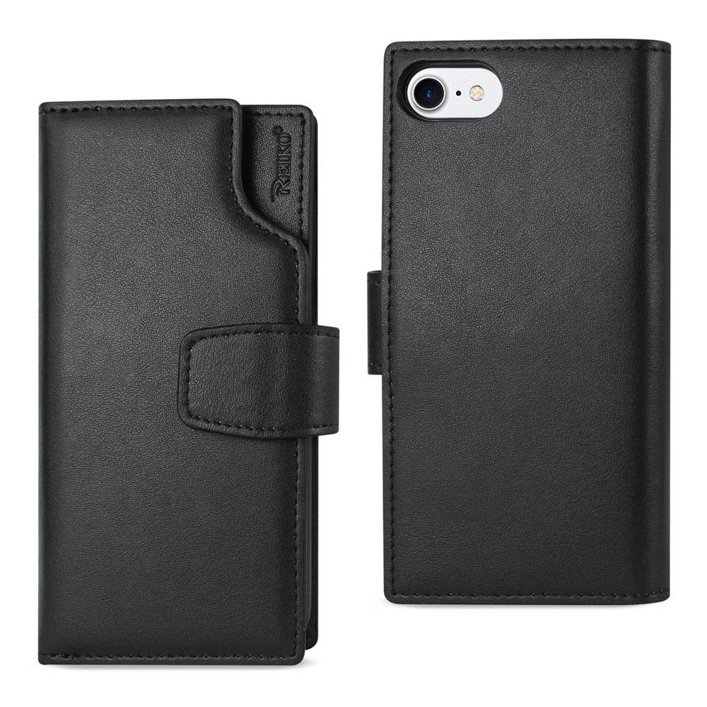 Apple iPhone 7 - Premium Genuine Leather Wallet Case with RFID and Open Thumb Cut, Black