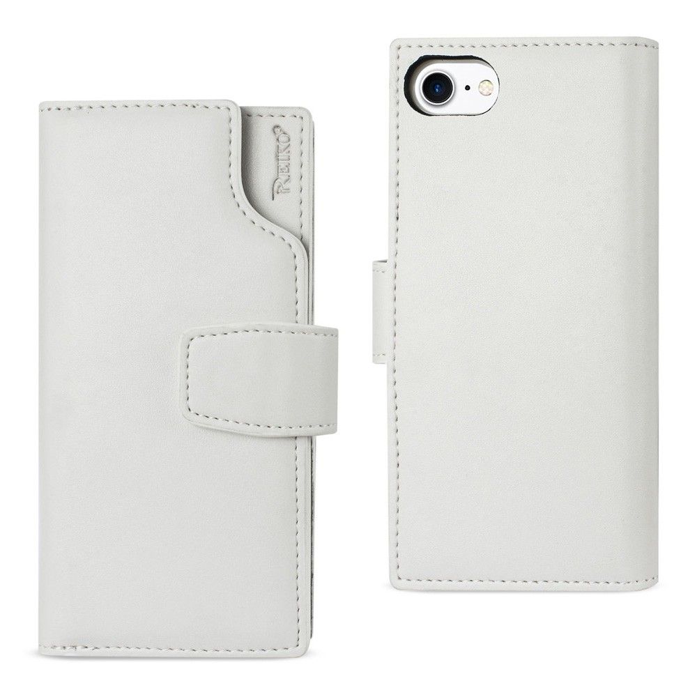 Apple iPhone 7 - Premium Genuine Leather Wallet Case with RFID and Open Thumb Cut, Ivory White