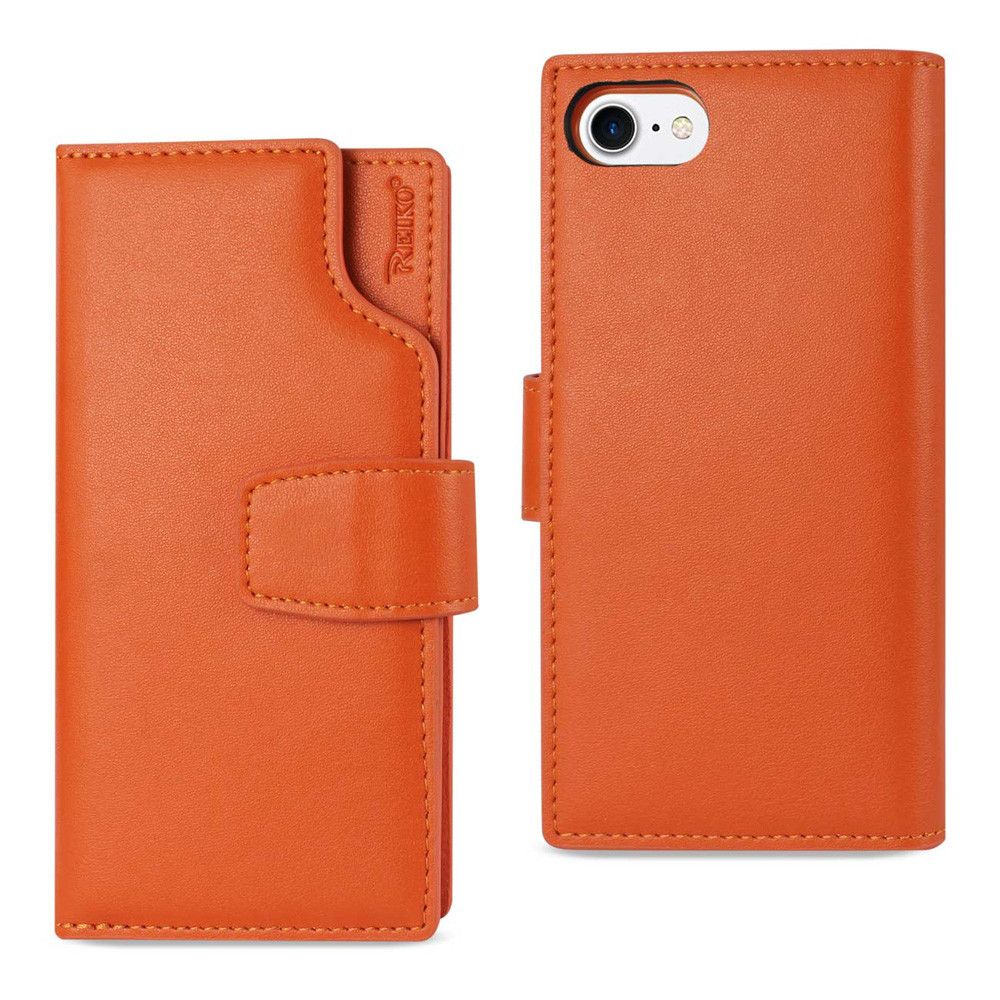 Apple iPhone 7 - Premium Genuine Leather Wallet Case with RFID and Open Thumb Cut, Tangerine