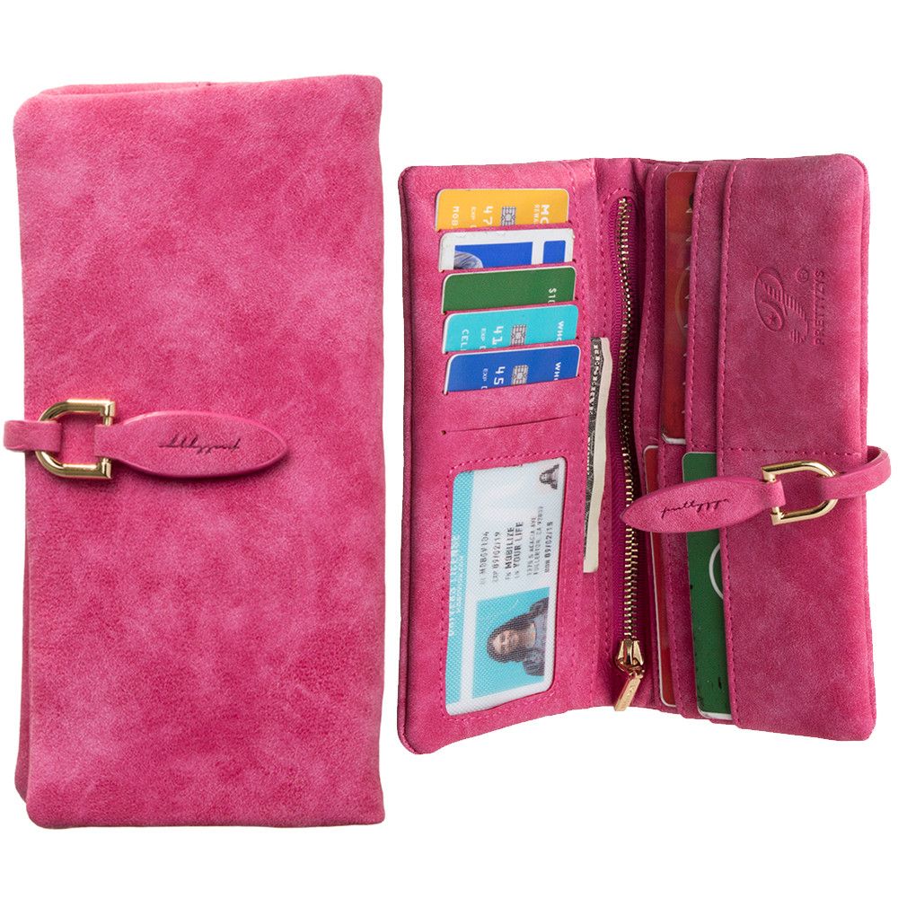 Apple iPhone 7 -  Slim Suede Leather Clutch Wallet, Hot Pink