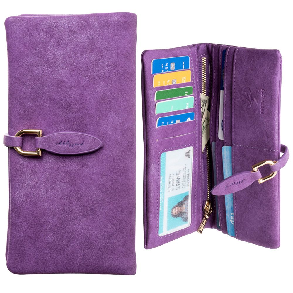 Apple iPhone 7 -  Slim Suede Leather Clutch Wallet, Purple