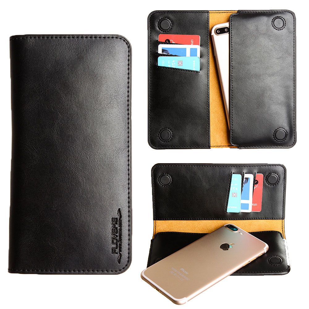 Apple iPhone 7 -  Slim vegan leather folio sleeve wallet with card slots, Black
