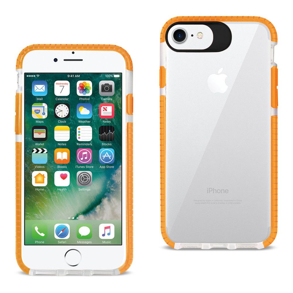 Apple iPhone 7 - Shockproof Color Border TPU Case, Clear/Orange