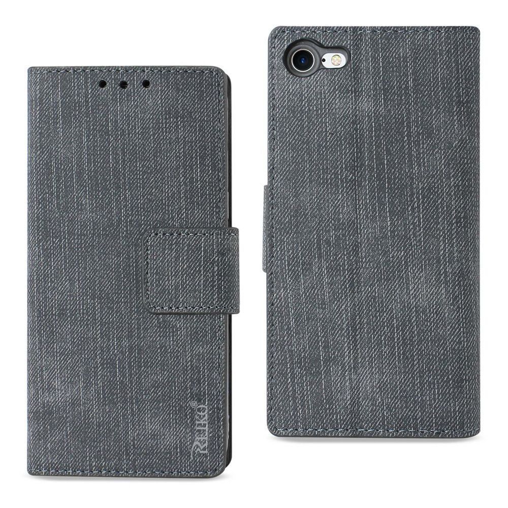 Apple iPhone 7 - Denim Leather Folding Wallet Case, Gray