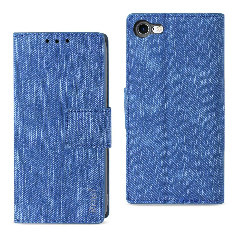 Apple iPhone 7 - Denim Leather Folding Wallet Case, Navy Blue