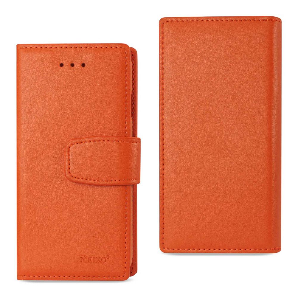 Apple iPhone 7 - Premium Genuine Leather Wallet Case with RFID, Tangerine