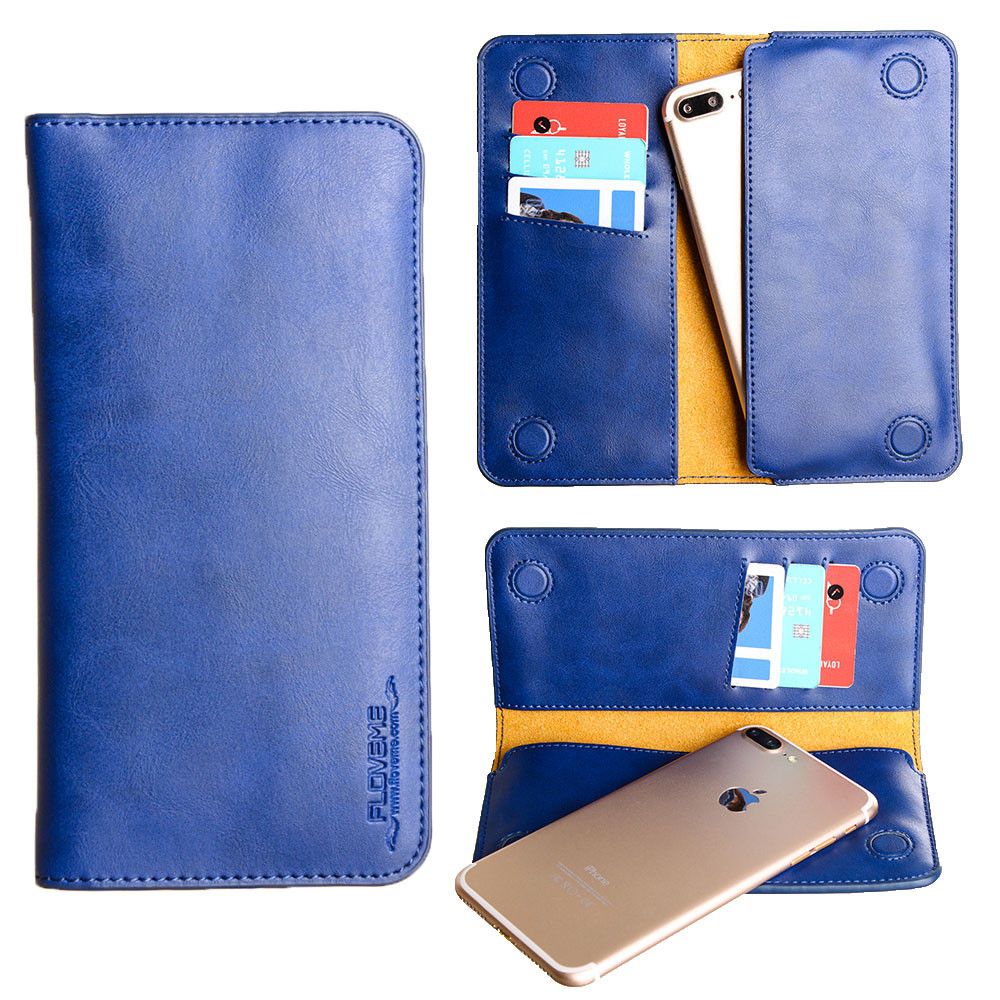Apple iPhone 7 -  Slim vegan leather folio sleeve wallet with card slots, Dark Blue