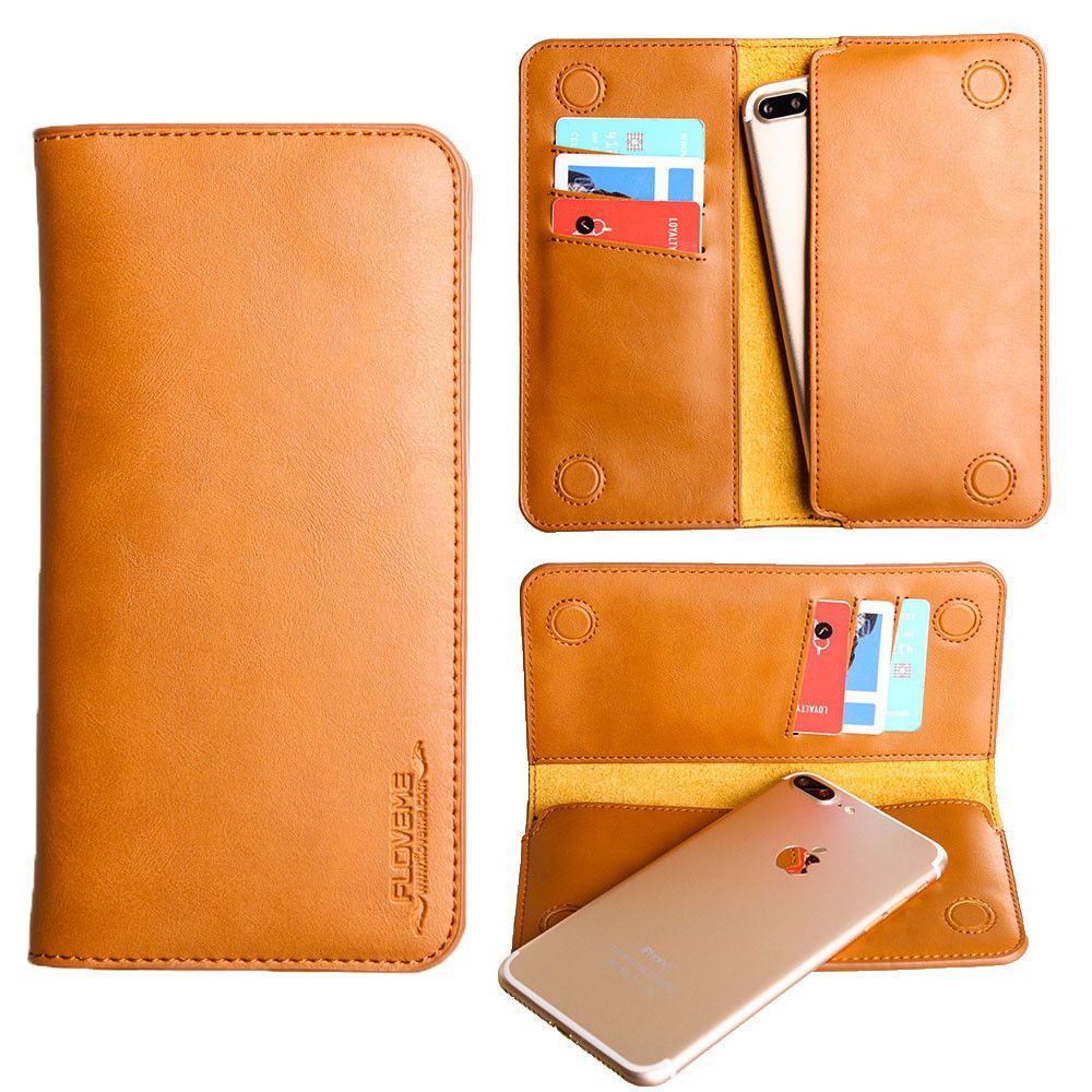 Apple iPhone 7 -  Slim vegan leather folio sleeve wallet with card slots, Camel Brown