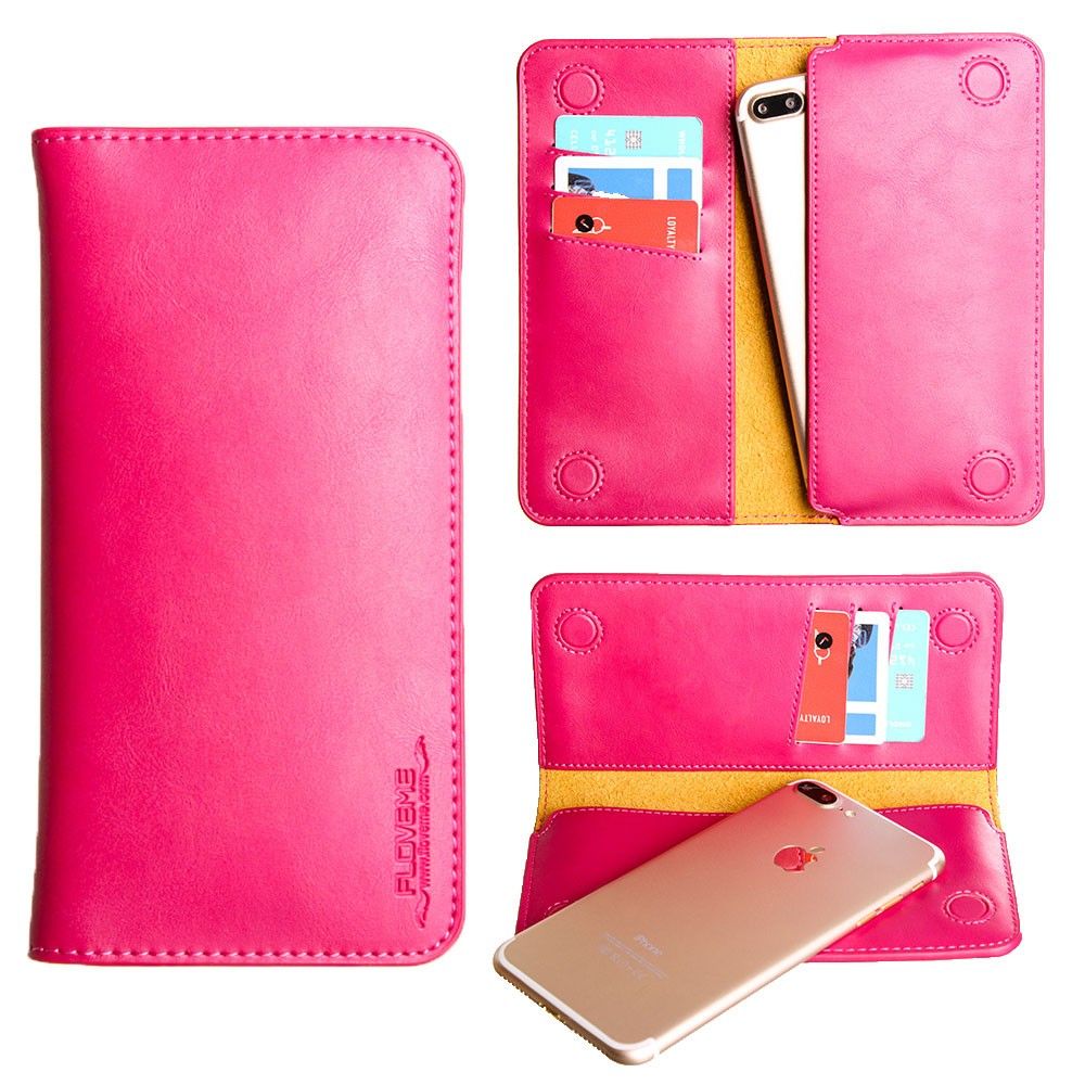 Apple iPhone 7 -  Slim vegan leather folio sleeve wallet with card slots, Hot Pink