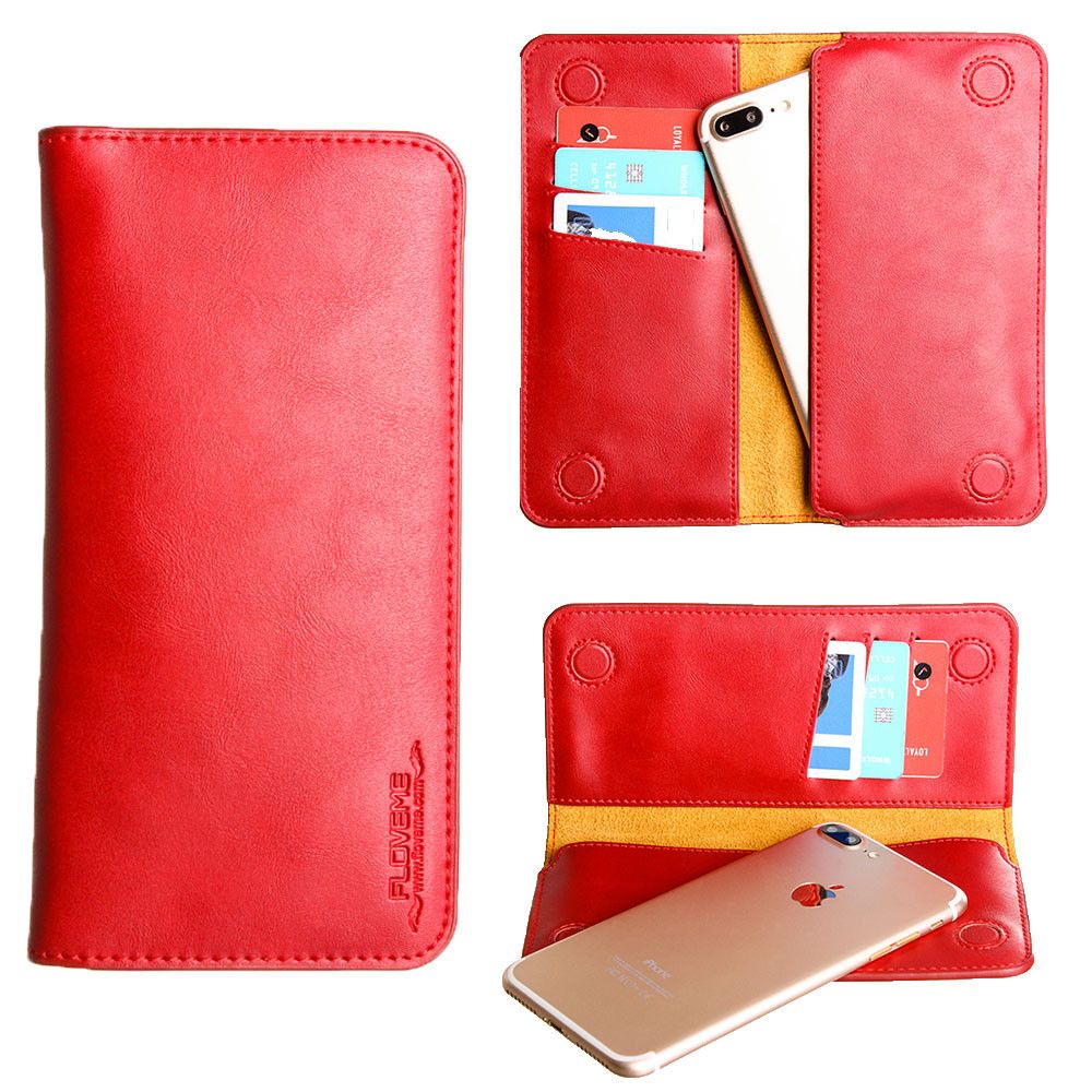 Apple iPhone 7 -  Slim vegan leather folio sleeve wallet with card slots, Red