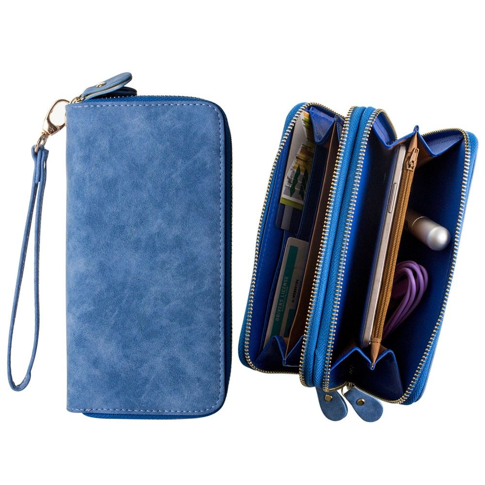 Apple iPhone 8 -  Soft-touch Suede Double Zipper Clutch, Blue