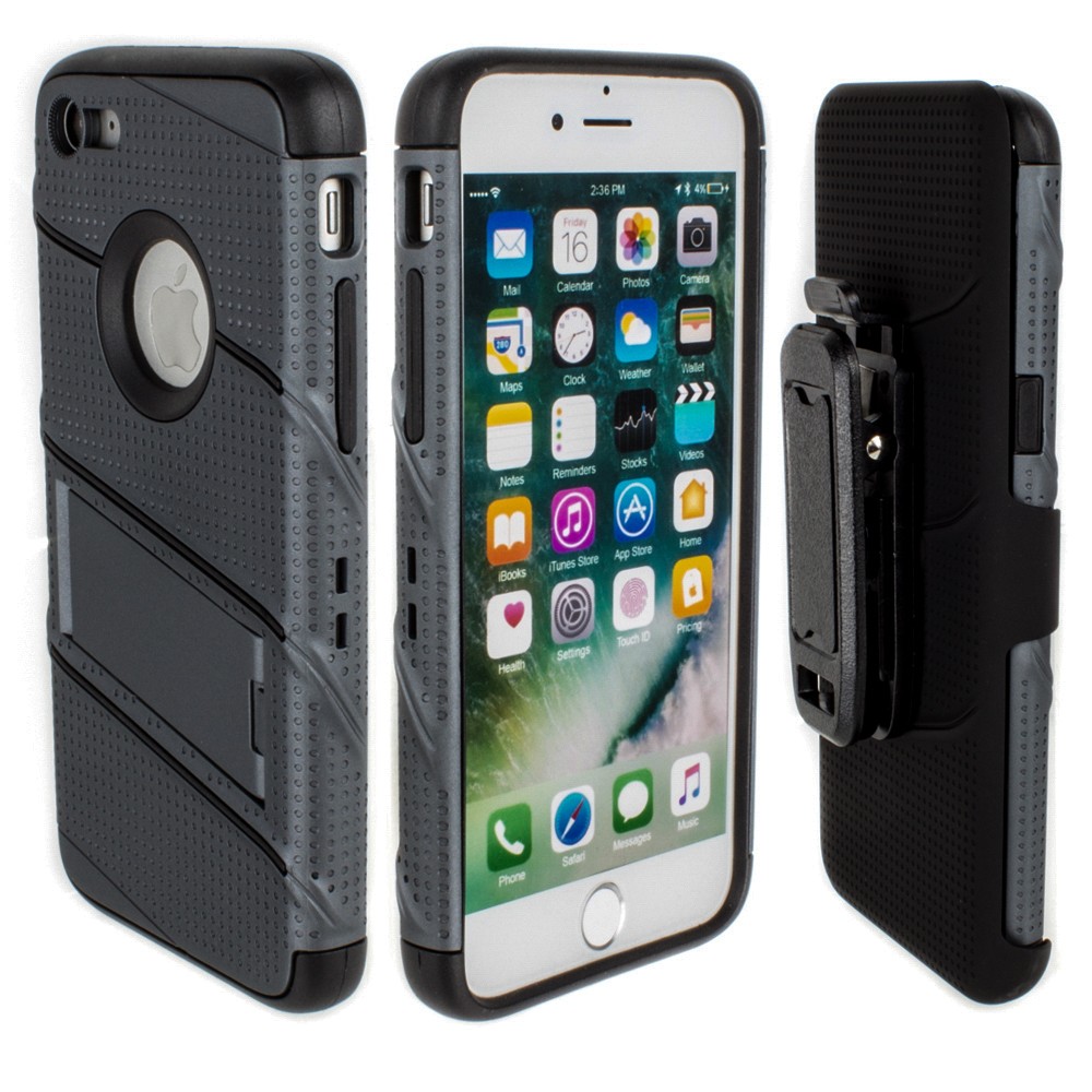 Apple iPhone 7/8 - RoBolt Heavy-Duty Rugged Case and Holster Combo, Dark Gray/Black