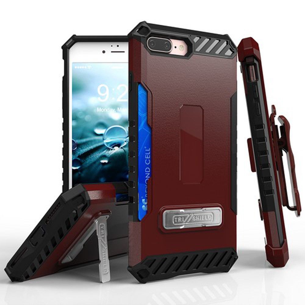 Apple iPhone 7 Plus -  Tri Shield Kombo Rugged Case with Holster and Card Holder, Red/Black