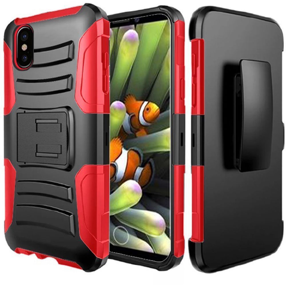 Apple iPhone X -  My.Carbon 3-in-1 Rugged Case with Holster, Black/Red