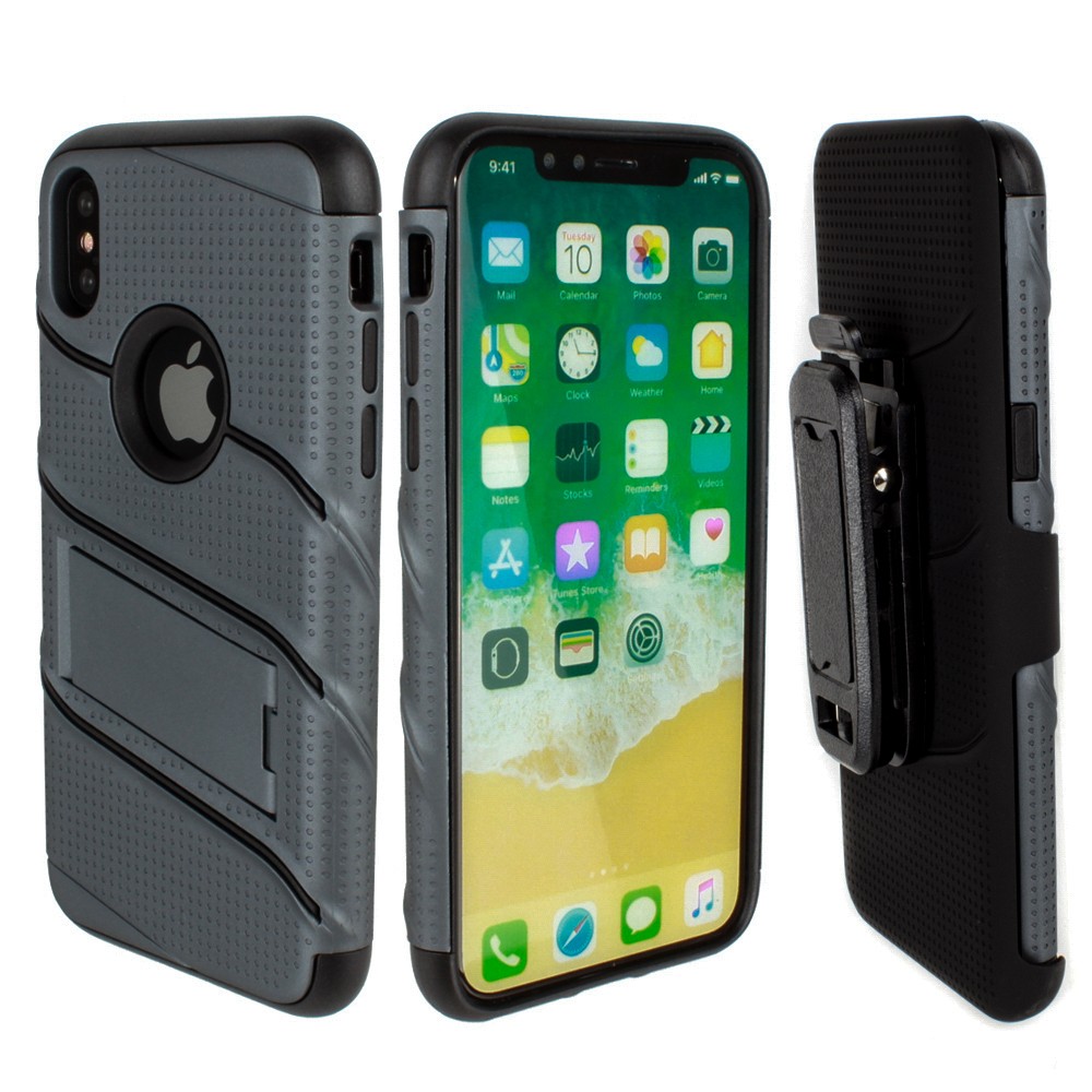 Apple iPhone X - RoBolt Heavy-Duty Rugged Case and Holster Combo, Dark Gray/Black