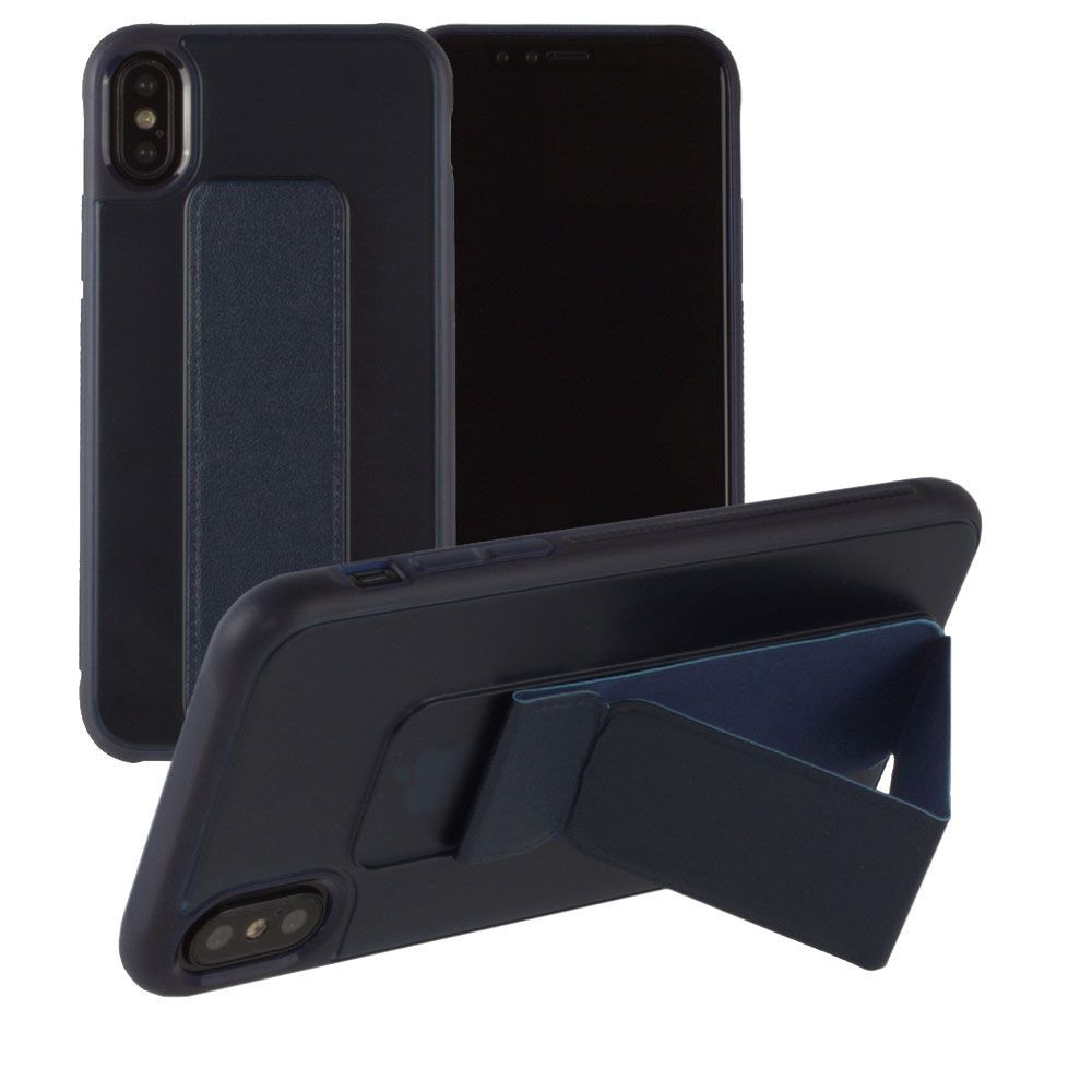 Apple iPhone X -  Hard frosted slim case with built in kickstand, Navy Blue