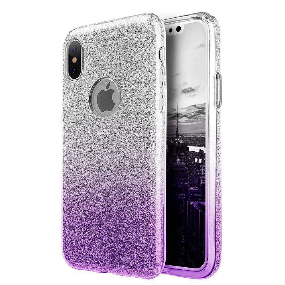 Apple iPhone X - Two Tone TPU Glitter Case, Purple/Silver