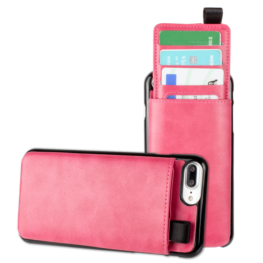 Apple iPhone 7 Plus -  Vegan Leather Case with Pull-Out Card Slot Organizer, Hot Pink