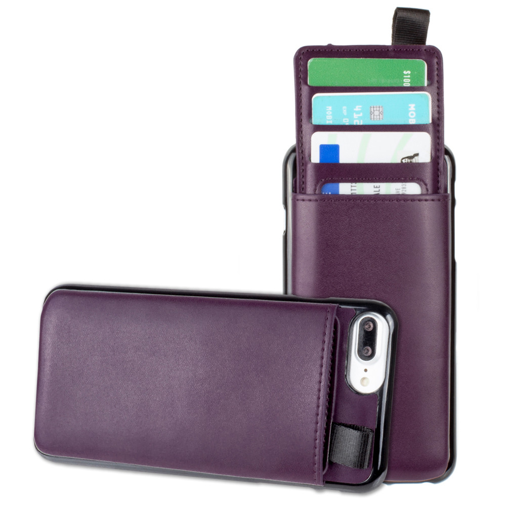 Apple iPhone 7 Plus -  Vegan Leather Case with Pull-Out Card Slot Organizer, Purple