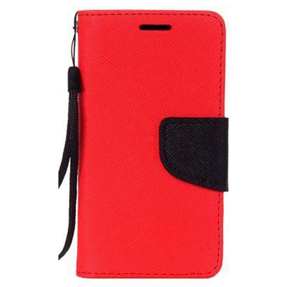 Apple iPhone 7 Plus -  Premium 2 Tone Leather Folding Wallet Case, Red/Black